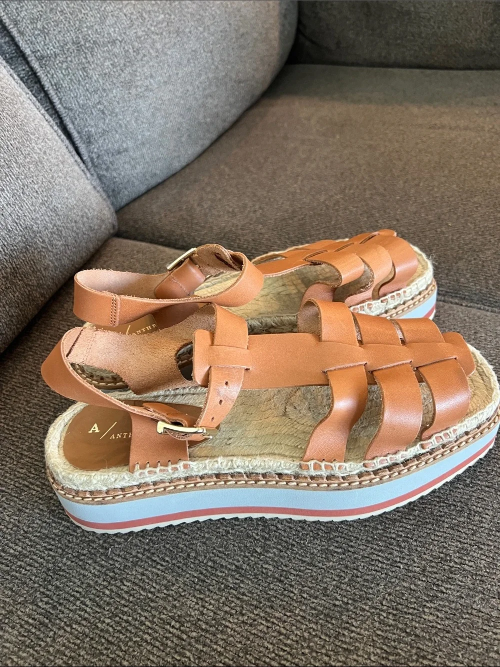 Anthropologie Tan Braided Leather Espadrille Sandals